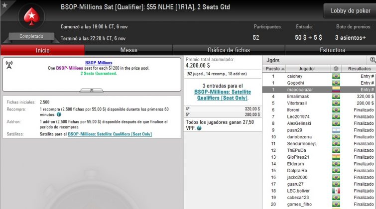 BSOP-Millions Sat[Qualifier]: $55 NLHE [1R1A] - noviembre 6